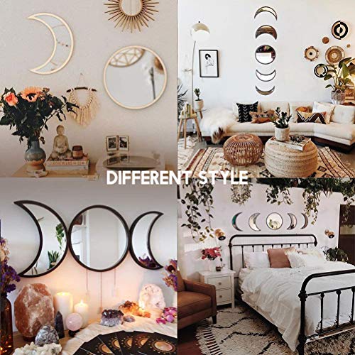 5 Pieces Acrylic Moon Phase Mirrors, Scandinavian Natural Moon Mirror Set, Decorative Acrylic Wall Mirror Boho Style - Image 2