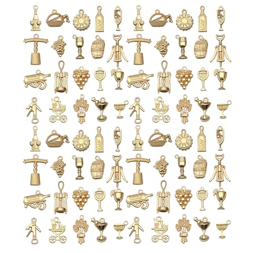 WOCRAFT 60pcs KC Gold Wine Charms Bracelet Charms for Jewelry Making Sets DIY Necklace Bracelet Keychain Crafting Charms Kit Craft Supplies (SN872)