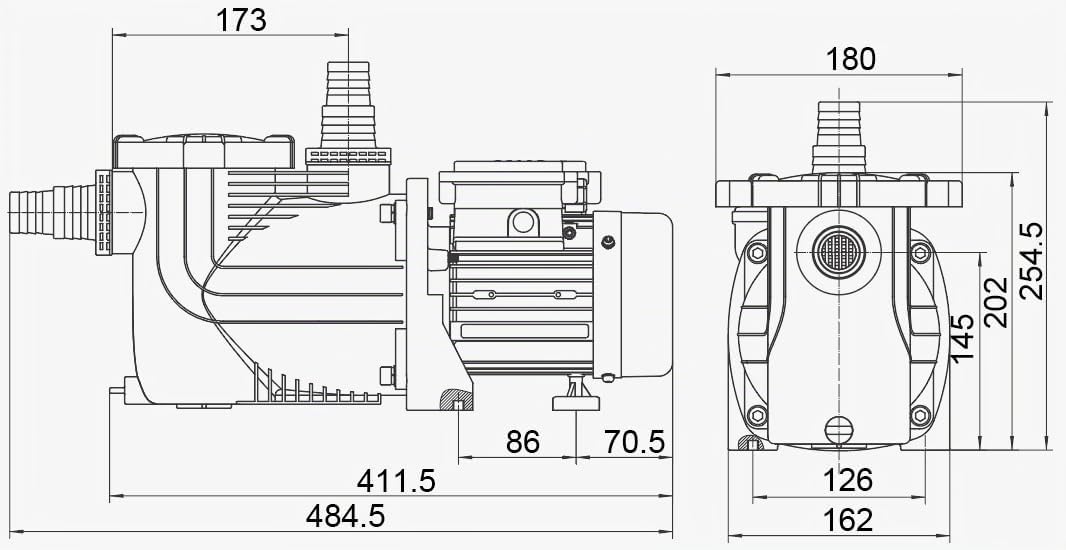 Pompe de piscine COIL, pompe de filtration, auto-amorçante, pompe de circulation, capacité 8000 l/h, max. hauteur d'alimentation 8,5 m, préfiltre : 300 W, moteur silencieux : 73 dB, IPX5, 230 V/50 Hz