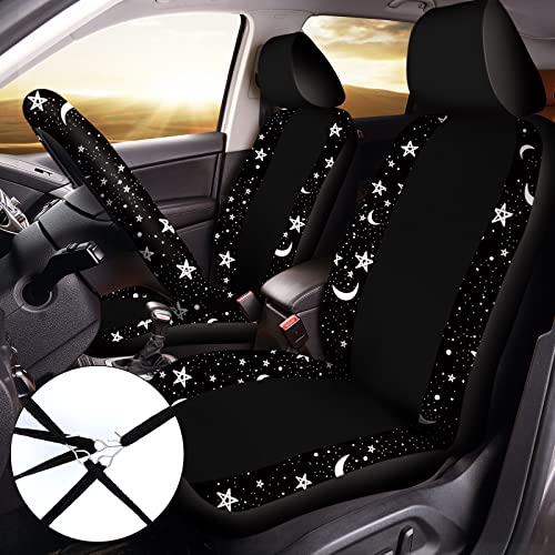 Yexiya 15 Pcs Moon And Star Car Seat Covers Full Set For Women Men Bee Daisy Leopard Print Car Accessories Set Steering Wheel Cover Armrest Pad Cover Seat Belt Pads Wrist Keychain (Moon, Star) #TOP2