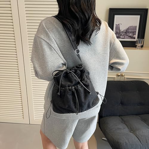 Denim Bucket Bags for Women Multiple Pockets Denim Crossbody Bag Jean Purse Shoulder Handbag3