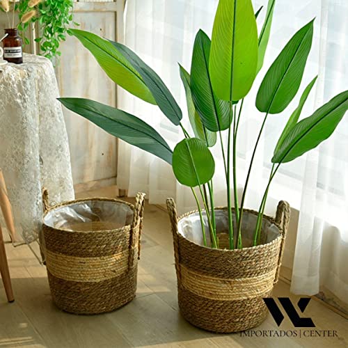 Cesto De Palha Com Alça Natural Sisal Cachepot Decoração Chic Boho Rustico Moderno