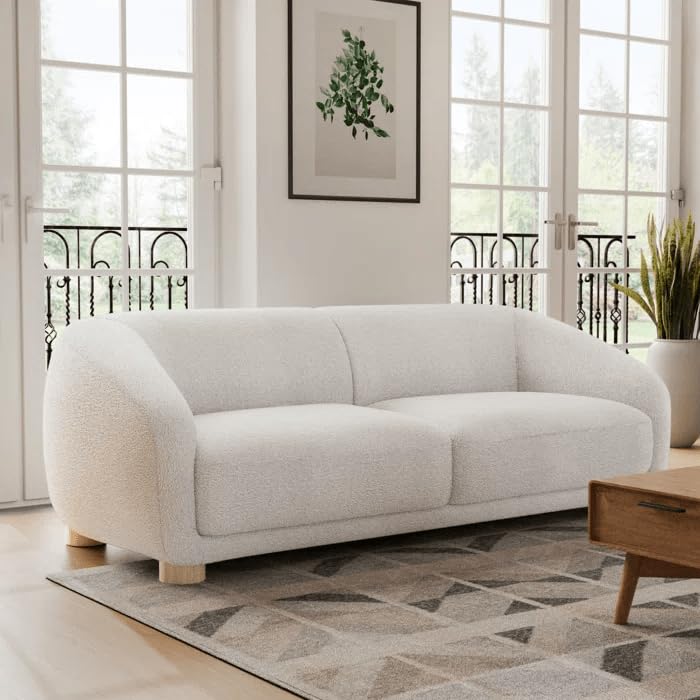 Image of Kaniel Premium Boucle Fabric 3 Seater Sofa for Living Room and Offices (White, 3 Seater)