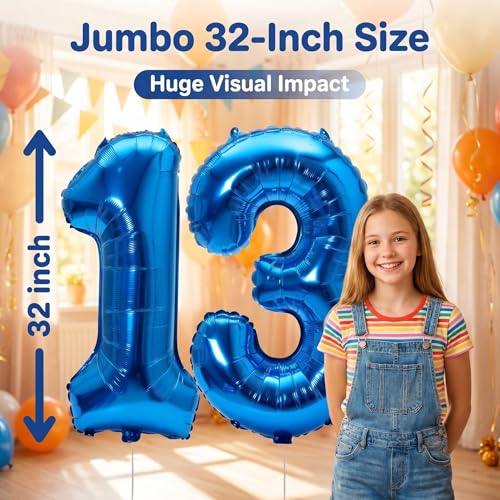 Image of YPSelected 32 Inch Large Foil Helium Number Balloon Birthday Wedding Party 0-9 (Blue, 3)