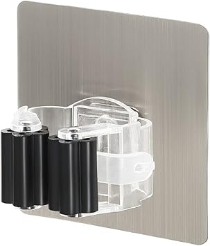 1pc Mop Holder Wall Mounted Brush Broom Hanger Storage Rack No-Punch Self Adhesive Space Saver Hanging Pipe Hooks