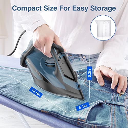 Image of Steam Iron for Clothes 12s Fast Heat-up, 1500W Iron with 13.21oz Water Tank, 3-Way Auto shutoff, Burst Steam, Spray Mist, Anti-Drip, Self-Cleaning, Vertical Ironing for Home