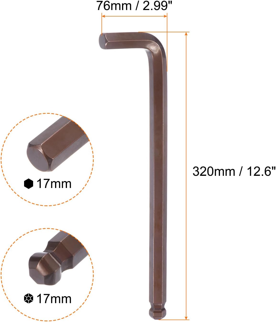 HARFINGTON Ball End Hex Key Wrench 17mm S2 Steel L-Shape Extra Long Arm Hexagon Metric Wrenches Repairing Tool for Home Repair, Red