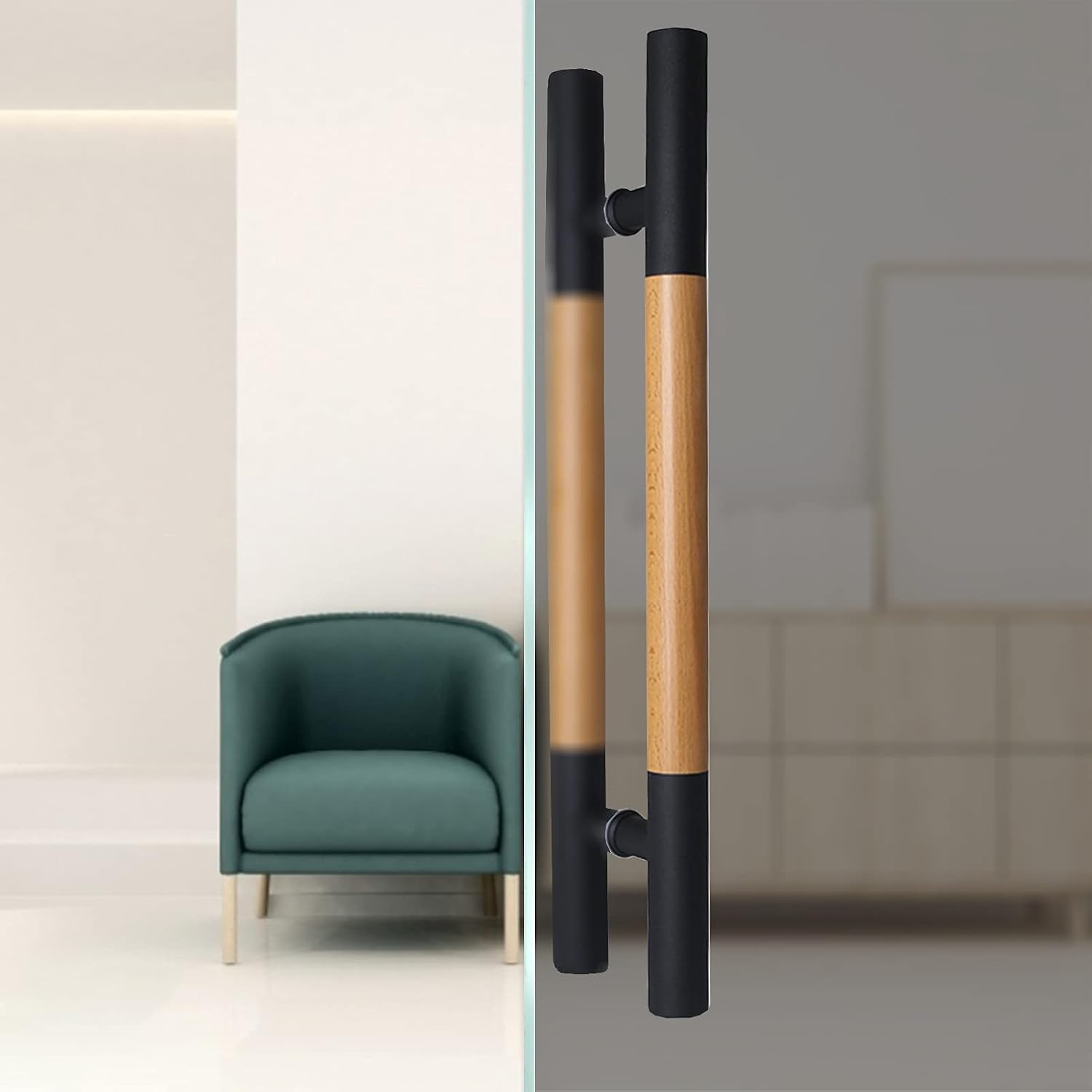 Door Pull Glass Door Push Handle Wood & Stainless Door Konbs, Round Kitchen Doors Commercial Doors Handles, for Home Entry Store Garages Cabinet,Black-80cm/32inch