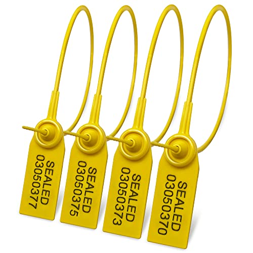 FALEYA.WZW 500 hochwertige Sicherheits-Dichtungen, aus Kunststoff, Zugfest, Manipulations-Etiketten für Feuerlöscher und LKW-Tür, 370 mm, Sicherheits-Einweg-Kabelbinder, nummeriert, Gelb Cover