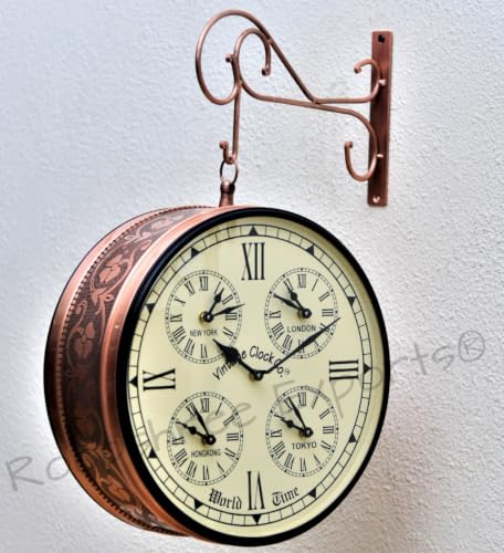 Image of Vintage Clock Handcrafted Double Side Wall Clock 1 Year Warranty / 65472-12-WCH