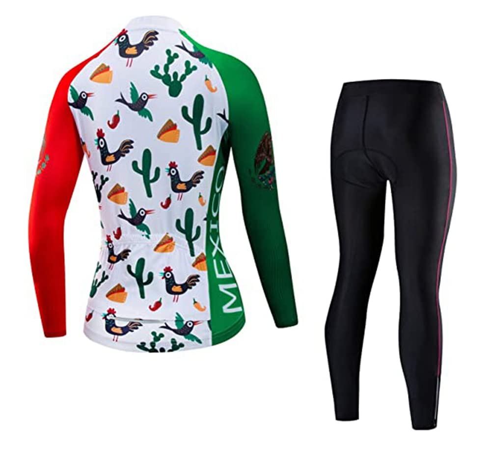 Women's Cycling Jersey Set Long Sleeve Bike Clothing Reflective+5D Padded Long Pants Autumn Winter