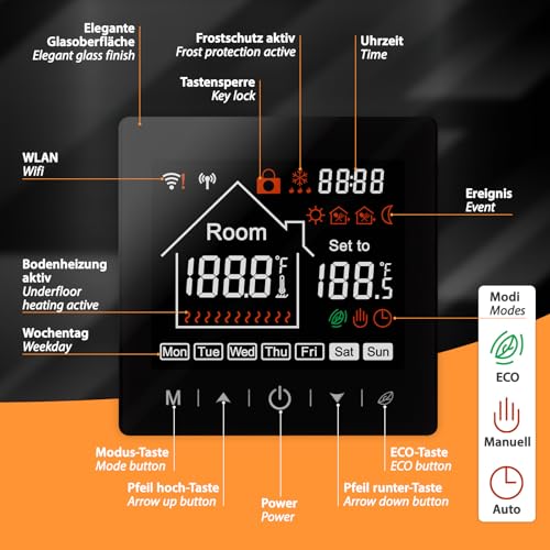 Thermostat connecté noir M2 WiFi résout les variations de température au sol - 4