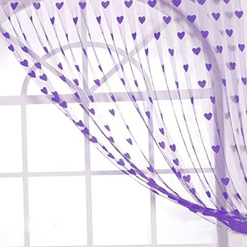 UNIQUELLA Pack 2 String Curtains Purple Heart Shape Curtains for Living Room Decor Sheer Curtains Room Divide,Room Divider String Curtain Cute Strip Tassel in Party Events,39" Width x 79" Length.