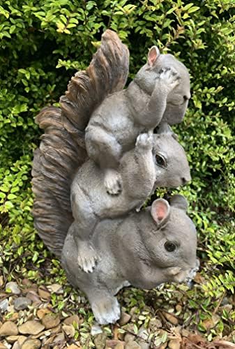 Garden & Home Decor - Realistic 30cm Squirrel Patio Statue - Hand Painted Grey Squirrels Figurine - Intricate Detail Suitable for Indoor or Outdoor Use - Frost and Fade Resistant Animal Lawn Ornament