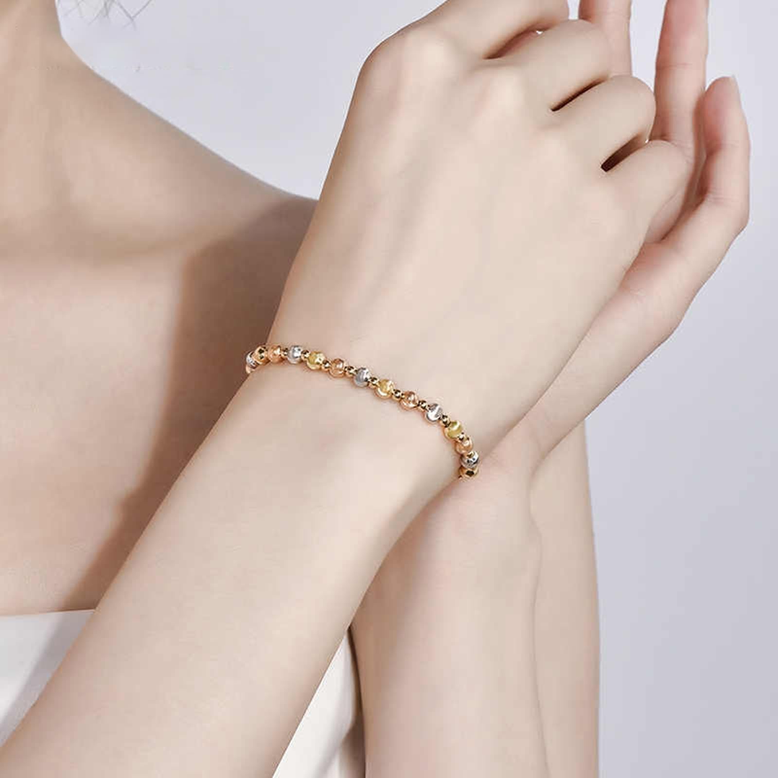 KnSam 9K/14K/18K żółte złoto bransoletka damska prawdziwe koraliki 4 mm, Au 750/585/375