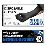 Medguy Black Nitrile Disposable Gloves, 4.5 Mil Powder-Free Latex-Free Food-Safe Glove for Exam, Tattoo, Food Prep, 100 Pcs (Medium)