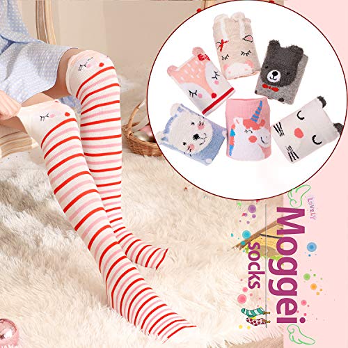 Image of MOGGEI 6 Pairs Kids Girls Knee High Socks Gift Long Crazy Silly Tall Funny Boot Cute Animal Child Fun Socks