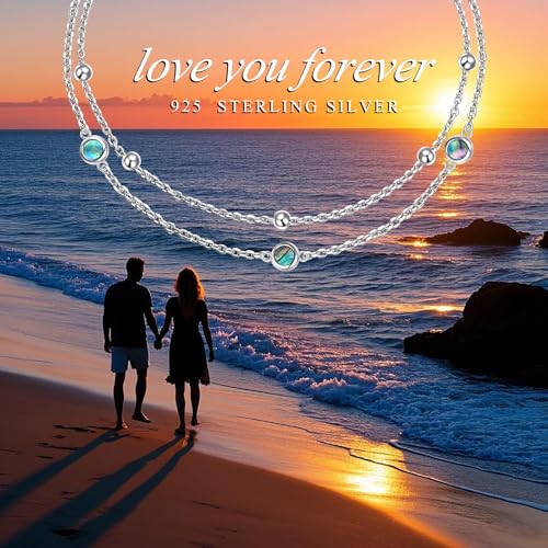Image of Flyow Anklet for Women S925 Sterling Silver Adjustable Foot Beaded Heart Charm Ankle Bracelet Anklets Jewelry