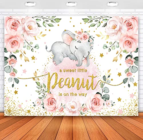 Sensfun Baby Girl Elephant Baby Shower Backdrop Pink Floral Banner (5x3ft)