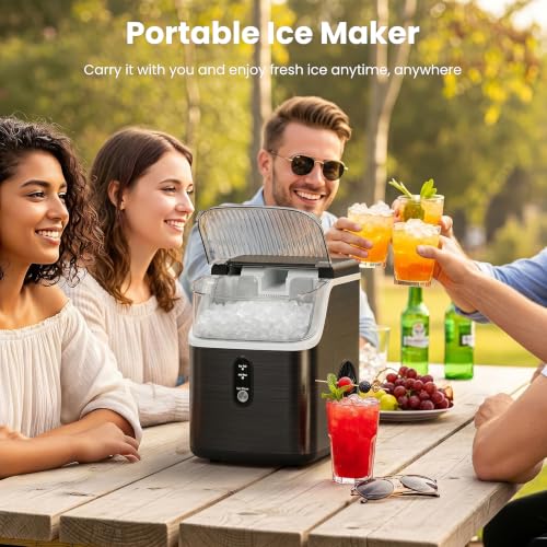Image of Antarctic Star Nugget Ice Makers Countertop with Self-Cleaning, 35lbs /24H, Portable Sonic Ice Maker Machine with Handle /Basket /Scoop for Home, Kitchen, Office, Camping(Black)