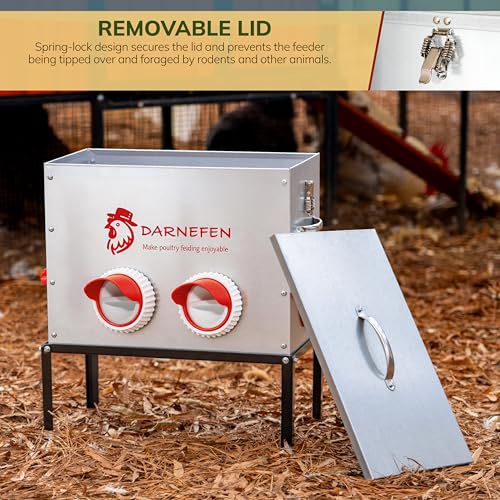 Automatic Chicken Feeder No Waste - 40lb 6 Ports Large Capacity Metal Poultry Feeder with Legs and Lids - Galvanized Chicken Feeder for Hen Coop by Darnefen - Used condition - Image 4