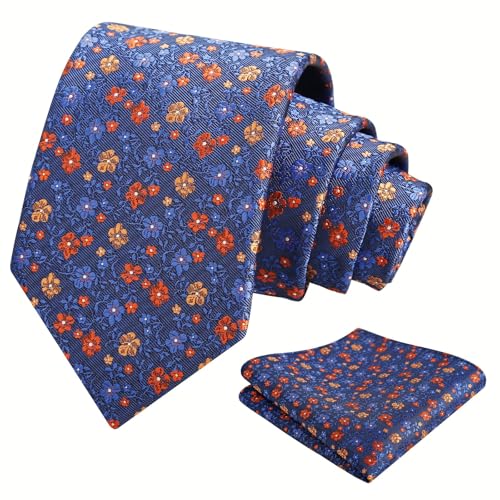 Image of Alizeal Mens 3.15inches Exquisite Floral Tie with Small Flower Printed Pocket Square