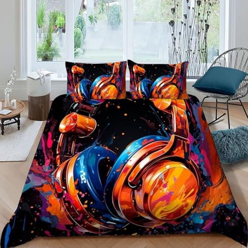 Parure de lit 100% coton double motif écouteurs splash 3D 200x200cm douceur - 3