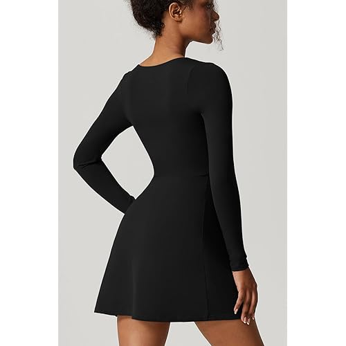 Snapklik.com : Womans Solid Black Mini Dress Long Sleeve Square Neck Stretch Flare Dresses M Snapklik.com : Womans Solid Black Mini Dress Long Sleeve Square Neck Stretch Flare Dresses M