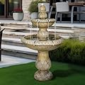 ourrco 47.2" H Italian Outdoor Floor Standing Fountain and Waterfalls 2-Tier Water Fountains with Budding Lotus Top for Outdoor Garden, Backyard, Porch, Deck, Lawn, Patio