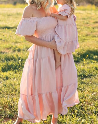 Mother Daughter Matching Dresses Summer Ruffled Hem Short Sleeves A-Line Dress Mom and Me Family Matching Outfits2