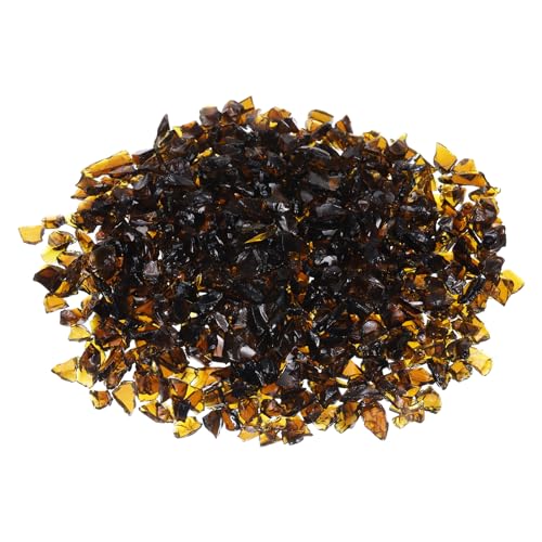 QUARKZMAN 1 Livre Feu Verre Pierre, 6-9 mm Élevé Lustre Réfléchissant Foyer Fosse Verre Roches pour Cheminée Feu Fosse Table Maison Jardin Décoration, Vase Remplisseuse, Brun