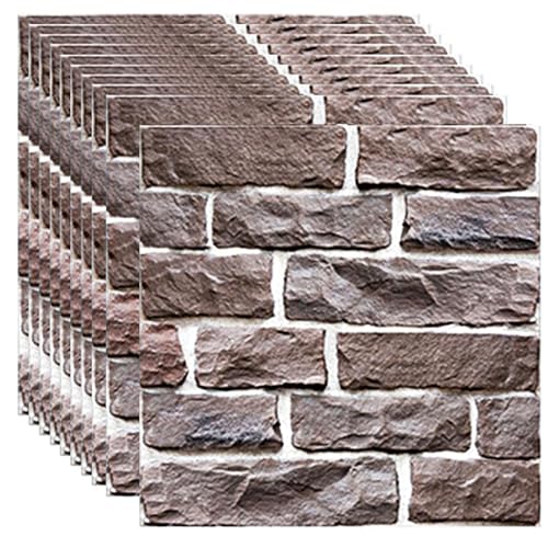 Veczom 3D Wall Panels Peel and Stick,3D Brick Wallpaper Peel and Stick 10Pack Self-Adhesive Stone Waterproof PVC Wall Panels for Living Room,Interior, Lobby Bedroom(Light Brown Stone)