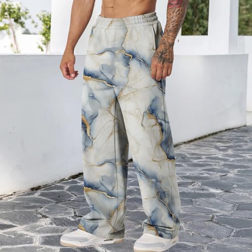 Men's Casual Marble Print Jogger Pants Loose Fit Ankle Length Trousers with Side Pockets for Autumn Daily Wear2