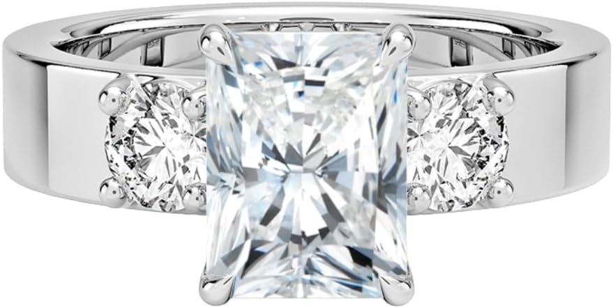 1.5 Ct IGI Certified Lab Grown Diamond Ring 10K 14K 18K Solid Gold 4.4 MM Three Stone Lab Grown Diamond Engagement Ring Christmas gift for Women (E-F Color, VVS2 Clarity)