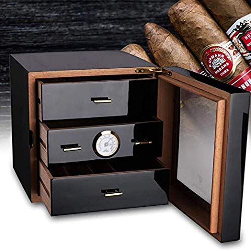 VPABES Cigar Humidor, Luxury Cedar Wood Cigar Box with Hygrometer and Humidifier, 3 Drawers Cabinet Humidor Case Holds 75-100 Cigars - Thumbnail 2