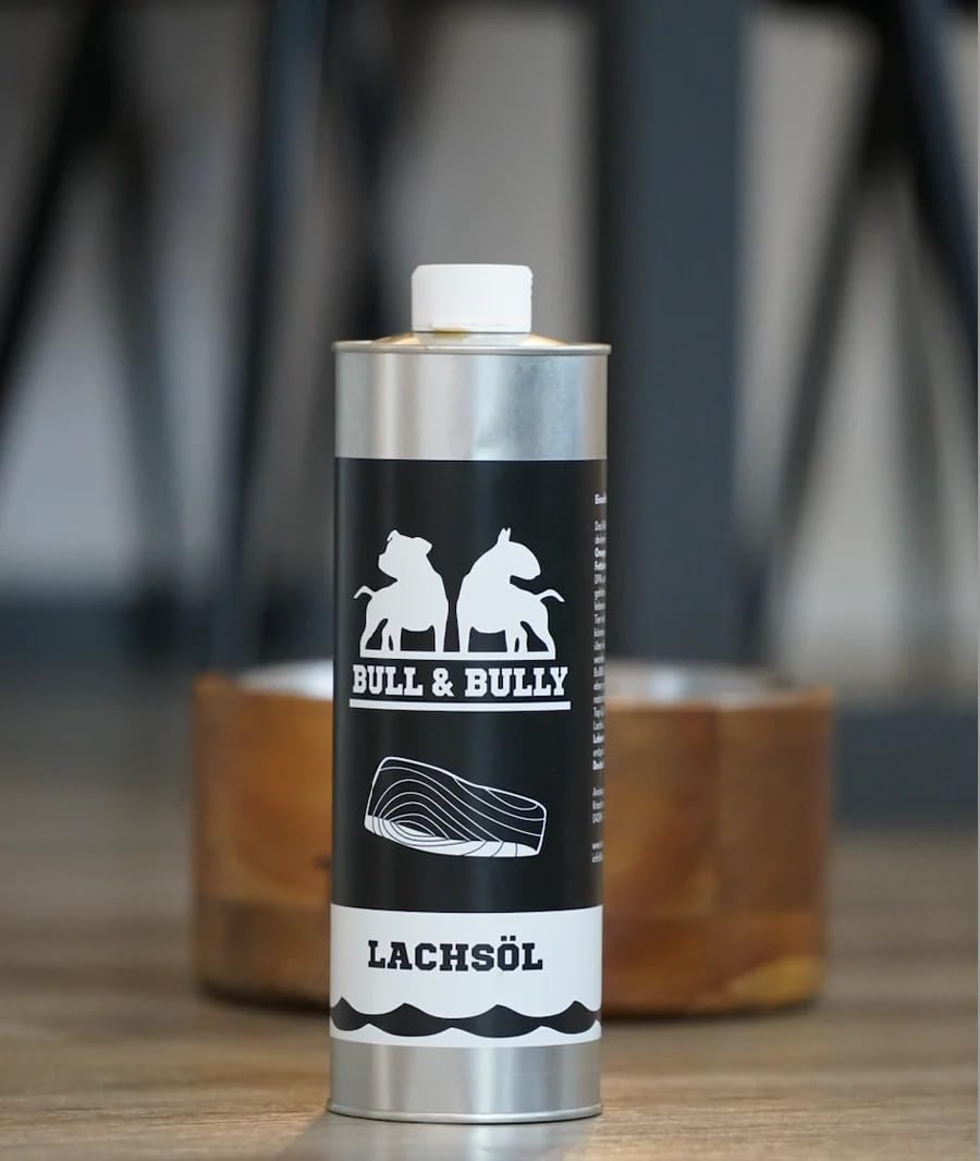 BULL & BULLY - Huile de saumon pour chien 1 l - Huile de poisson 100 % naturelle pour chiens comme huile de saumon pour chien - Complément d'huile Barf idéal - Source pour chien oméga 3 - Pressée à