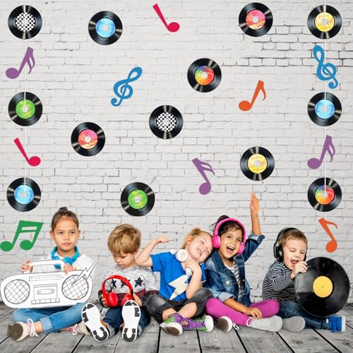 Image of Pasimy 39 Pcs Music Party Decorations Musical Notes Records Bulletin Board Cutouts Rock and Roll Classroom Decor for 1950s 70s 90s Retro Music Birthday Party School Home Wall Decor (Colorful)