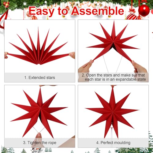 Image of 5 PCS 12 Inch Red Paper Star Lanterns - Modern Hanging Ornaments for Christmas & Home Decor