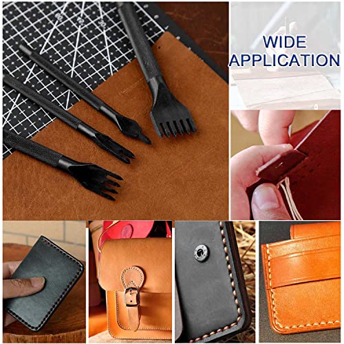 Leather Prong Punch Tool Set - 4Pcs 5Mm 1/2/4/6 Prong Diamond Hole Lacing Stitching Chisel Rhombus Teeth Punch Sewing Leathercraft Supplies For Diy Punching Pricking Leather #TOP6