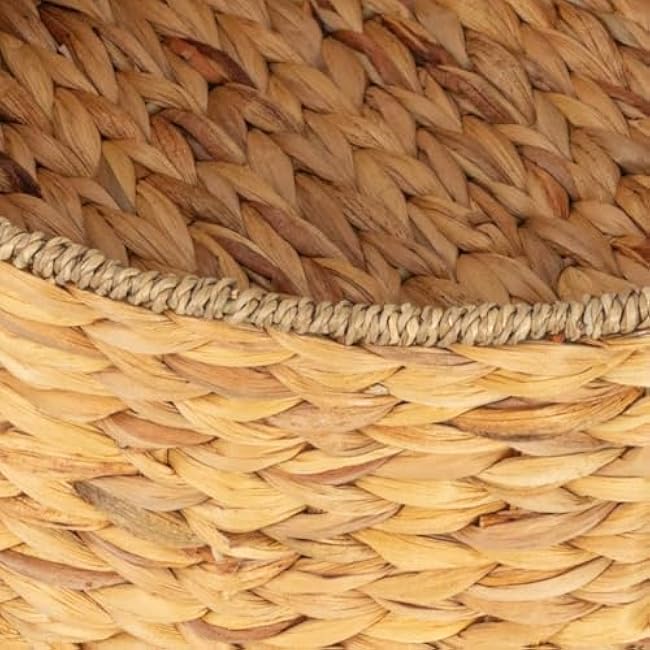 Household Essentials Round Handwoven Water Hyacinth and Seagrass Basket with Handles, Natural