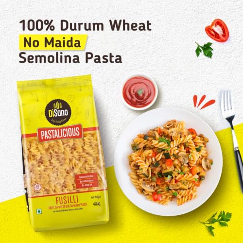 Image of DiSano Fusilli Pasta 400 gm (Pack of 2), Healthy Pasta, Made with 100% Durum Wheat Semolina, 100% Suji, No Maida, Source of Protein & Fibre, Non-Sticky