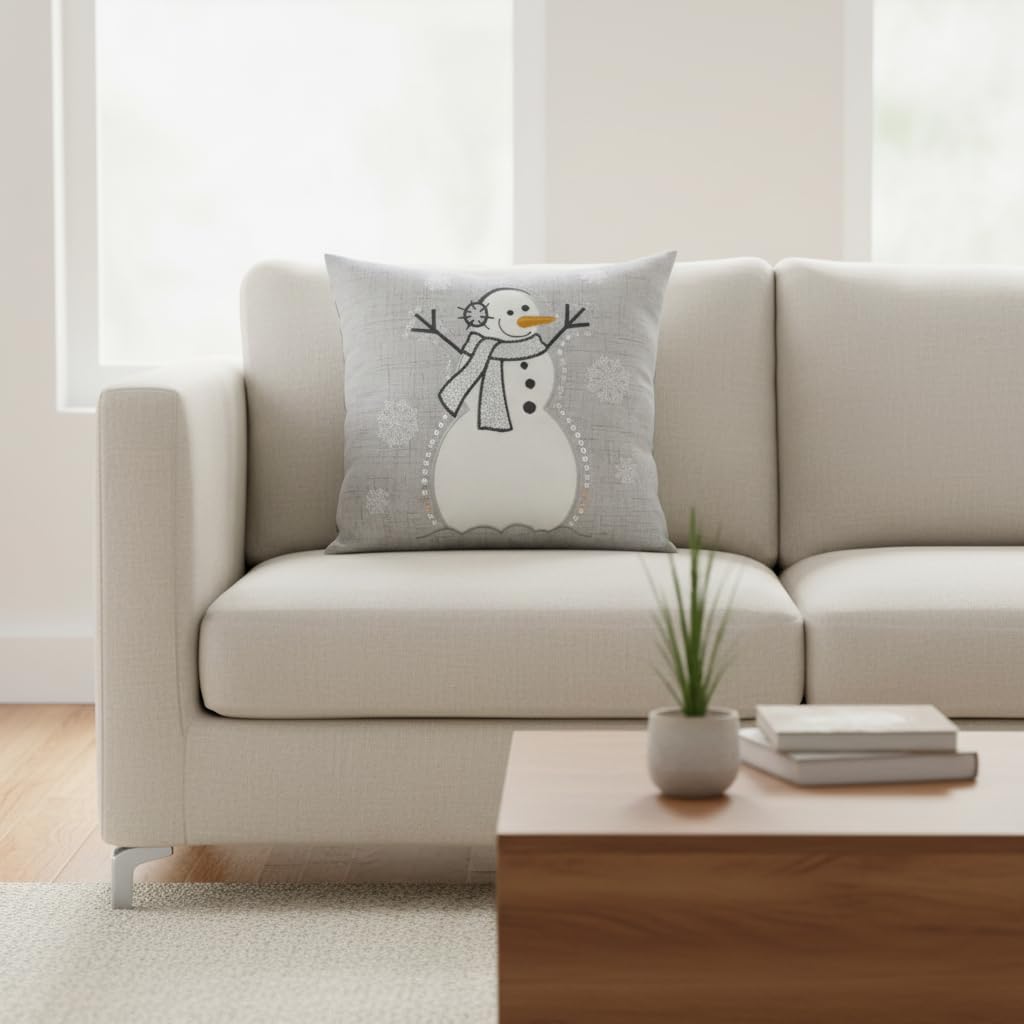 Comfy Hour 35 cm x 35 cm zimowy Boże Narodzenie bałwan w szaliku i słuchawkach płatek śniegu akcent poduszka sezonowa poduszka