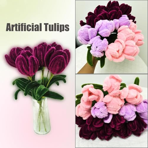 Image of Pipe Cleaner Set, 200 Pcs, with Floral Wires and Floral Tape, Chenille Stems for Tulip Bouquet Making, Kids DIY Craft Projects and Decorations (Maroon Green kit)