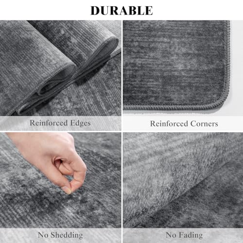 Washable Rug 2x3 Area Rugs for Living Room - Stain Resistant Non-Slip Backing Boho Rug for Bedroom,Durable & Ultra-Thin Vintage Large Area Rug(2x3,Gray)
