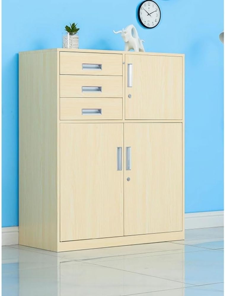 Filing Cabinet Multifunctional Office File Cabinet with Lock Large Capacity Three Drawer File Data Storage Cabinet 1 Iron Household Storage Cabinet Storage Cabinet(Beige)
