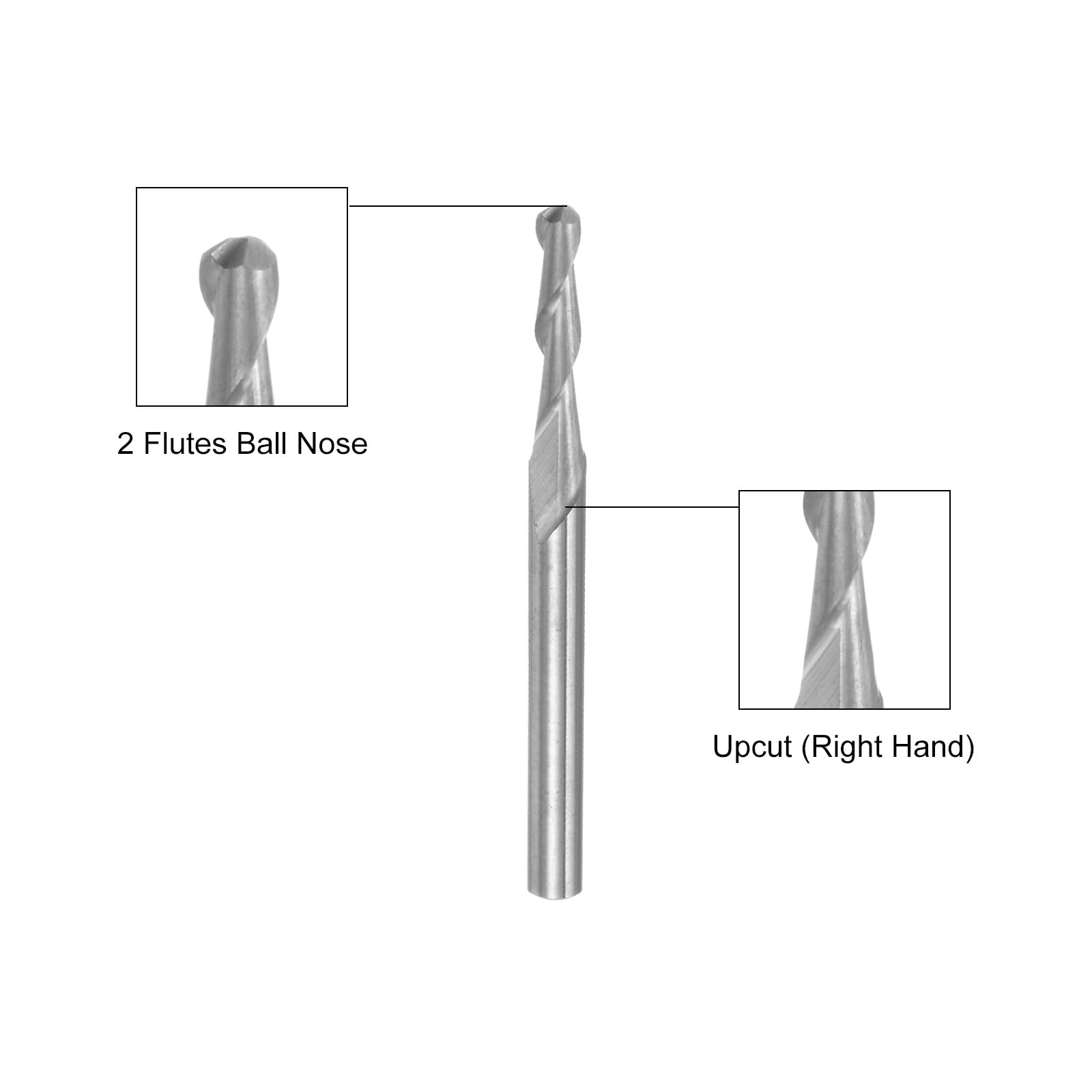 sourcing map Lot de 10 fraises à bout sphérique CNC - Tige de 0,3 cm - 1 à 3,175 mm - 2 cannelures en carbure solide - Outils de fraisage pour PCB, acrylique, plastique, bois, aluminium