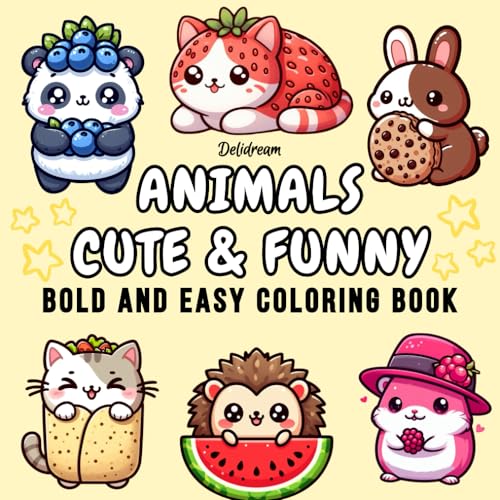 Animals Cute & Funny: Bold and Easy Coloring Book for Kids and Adults, 35 Relaxing Stress Relieving Designs