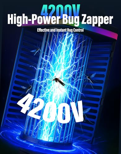 Image of Bug Zapper Outdoor Cordless, 4200V Electric Mosquito Zapper with LED Blue Light, 3 in 1 Portable & Rechargeable Bug Zapper Outdoor Waterproof IP67, Wireless Hanging Fly Zapper for Patio Camping