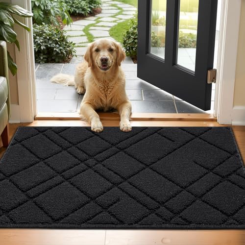 Biscpro Fußmatte Innen Außen 50 x 80 cm Schwarz, Diamantmuster Bodenmatte, Waschbar Türmatte für Eingang, Küche, und Wohnzimmer, Teppich, Haustür, Patio, Garten