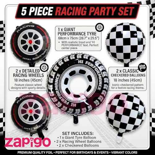 Image of Balloonistics Racing Theme Happy Birthday Balloon Bouquet Pack Of 5